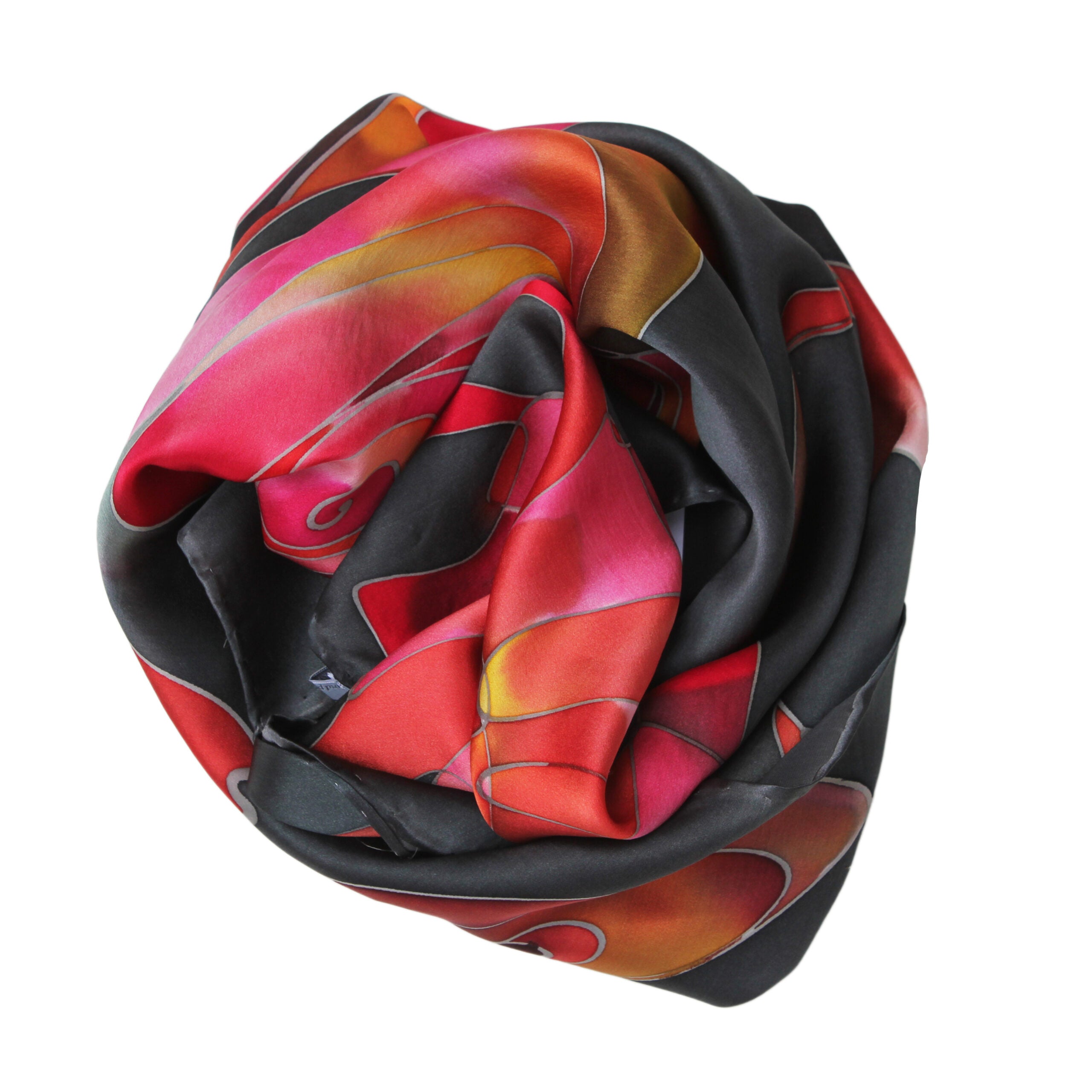 foulard fiori luminosi su fondo scuro - 90x90 cm