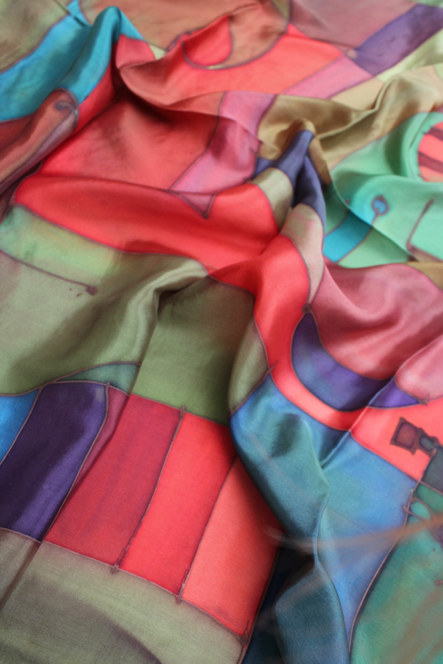 foulard fantasia geometrica toni autunnali - 90x90 cm